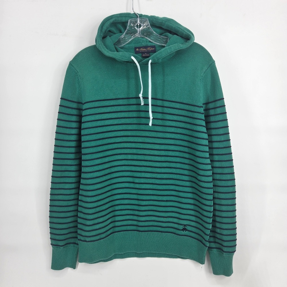 Brooks Brothers Hoodie Sweater Small Green Striped Preppy Coastal Nautical